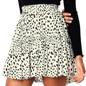 Women' Floral Layered Ruffles Tie up High Waist Short Pleated Skirt